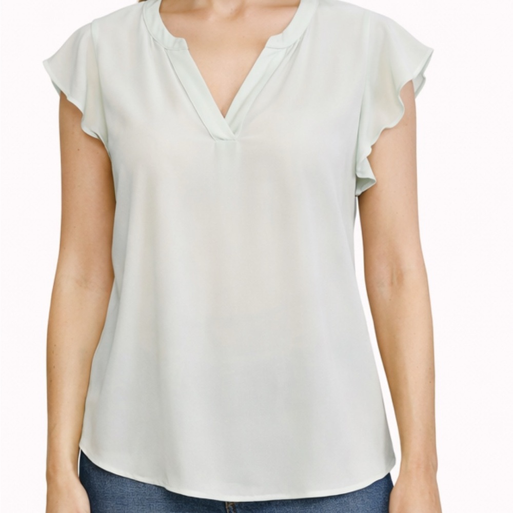 LOFT Soft White Flutter Sleeve Blouse